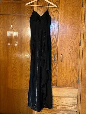 Cache Black Silver Metallic Long Gown